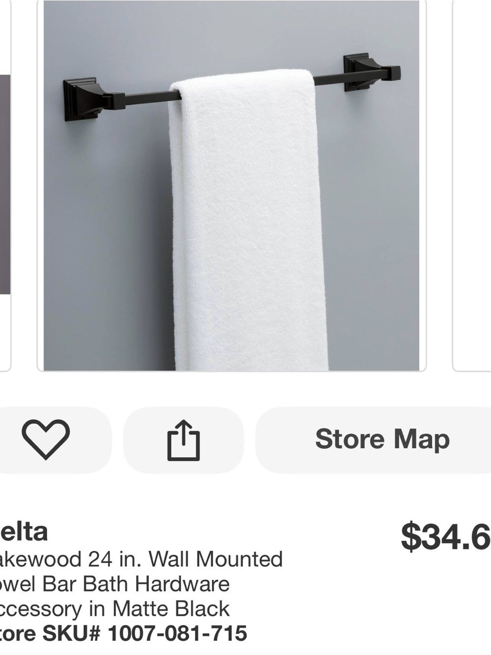 New Delta Lakewood Matte Black Wall-Mount Towel Bar 24”